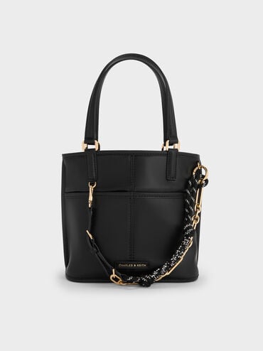 Addison Knotted-Rope Reversible Tote Bag, Black, hi-res