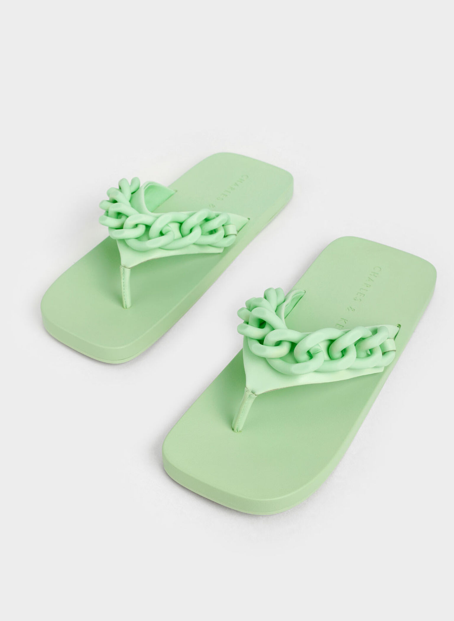 Chain Link Thong Sandals, Green, hi-res