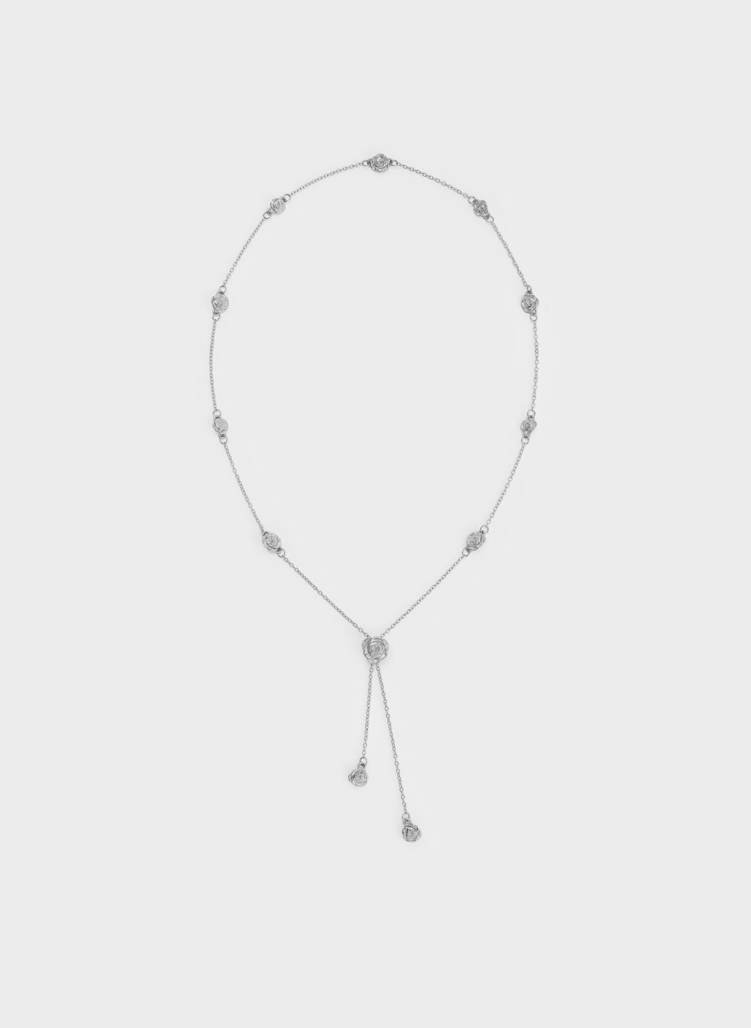 Rosalind Flower-Motif Necklace, Brushed Silver, hi-res