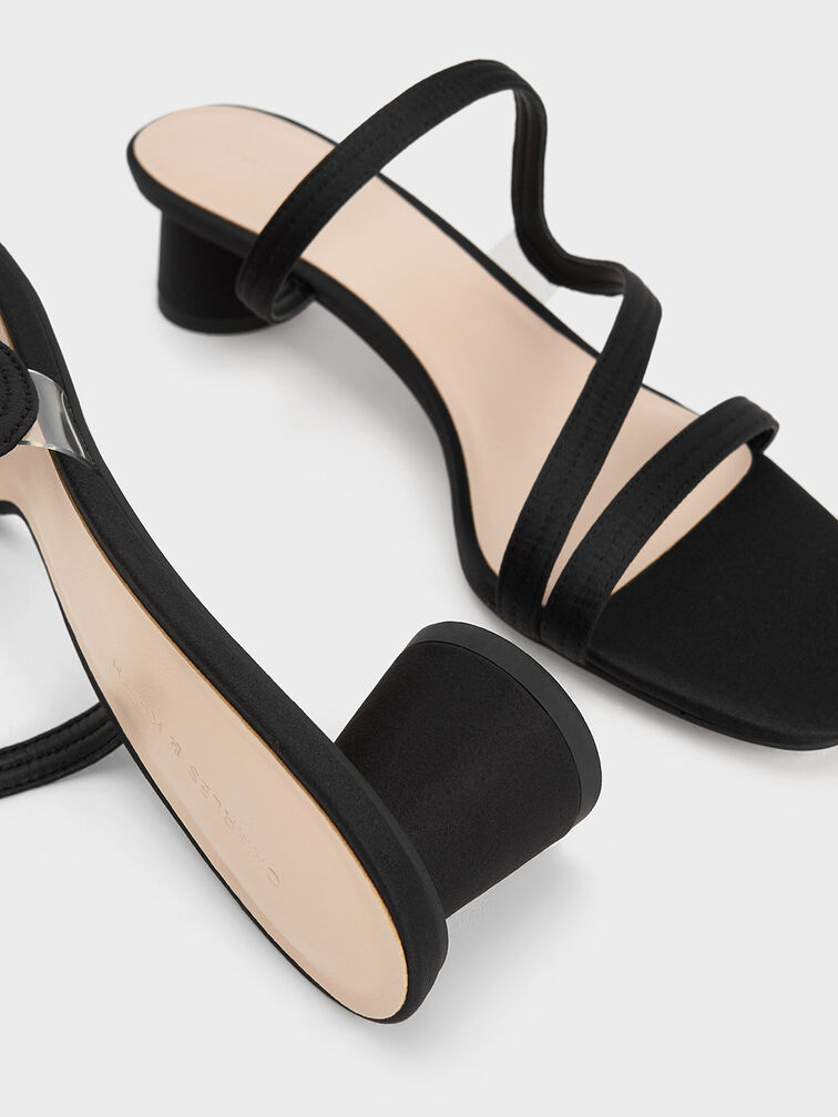 Arden Satin Wavy Strap Mules, Black, hi-res