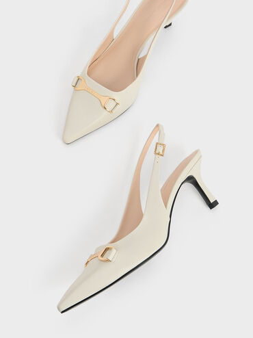 Metallic-Accent Slingback Pumps, Chalk, hi-res