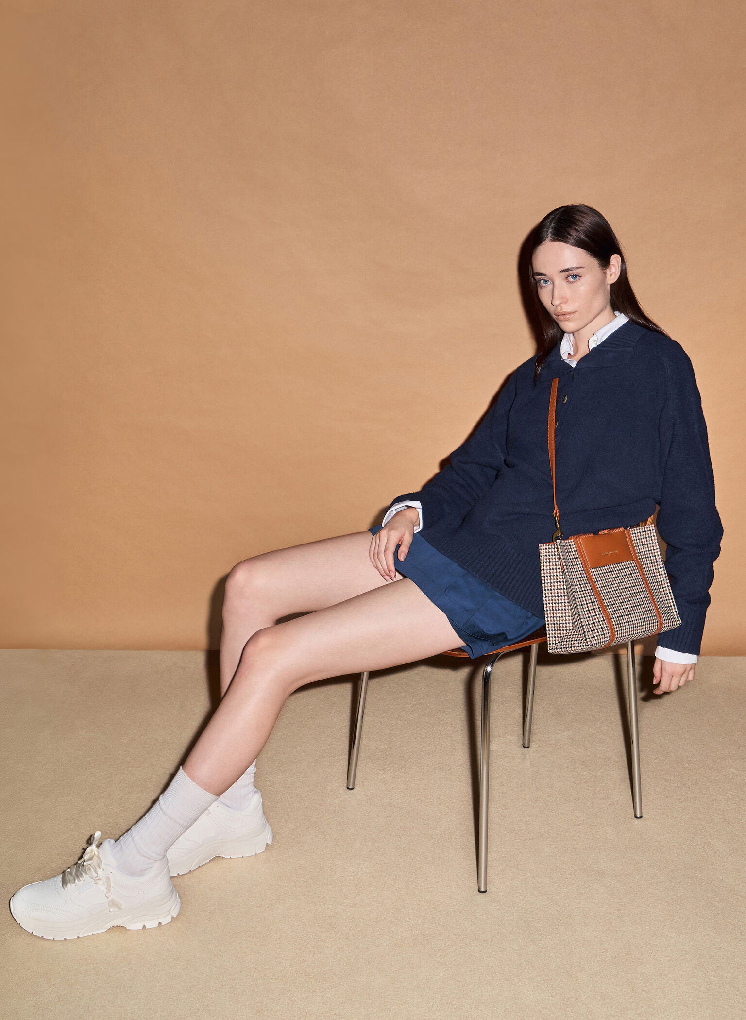 Mini Shalia Checkered Tote Bag, Cognac, hi-res
