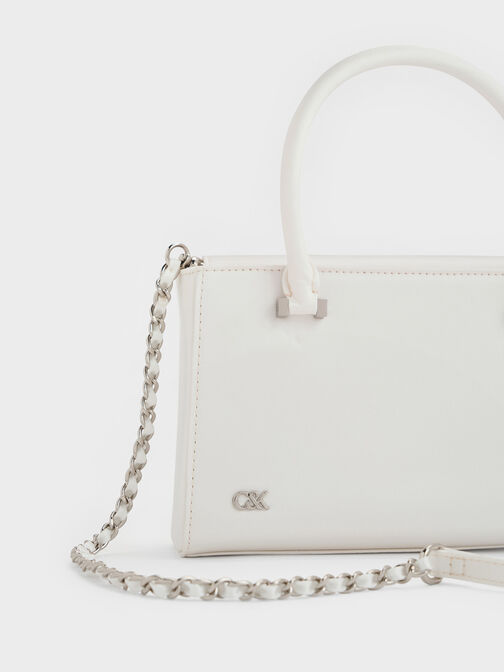 Satin Boxy Tote Bag, White, hi-res
