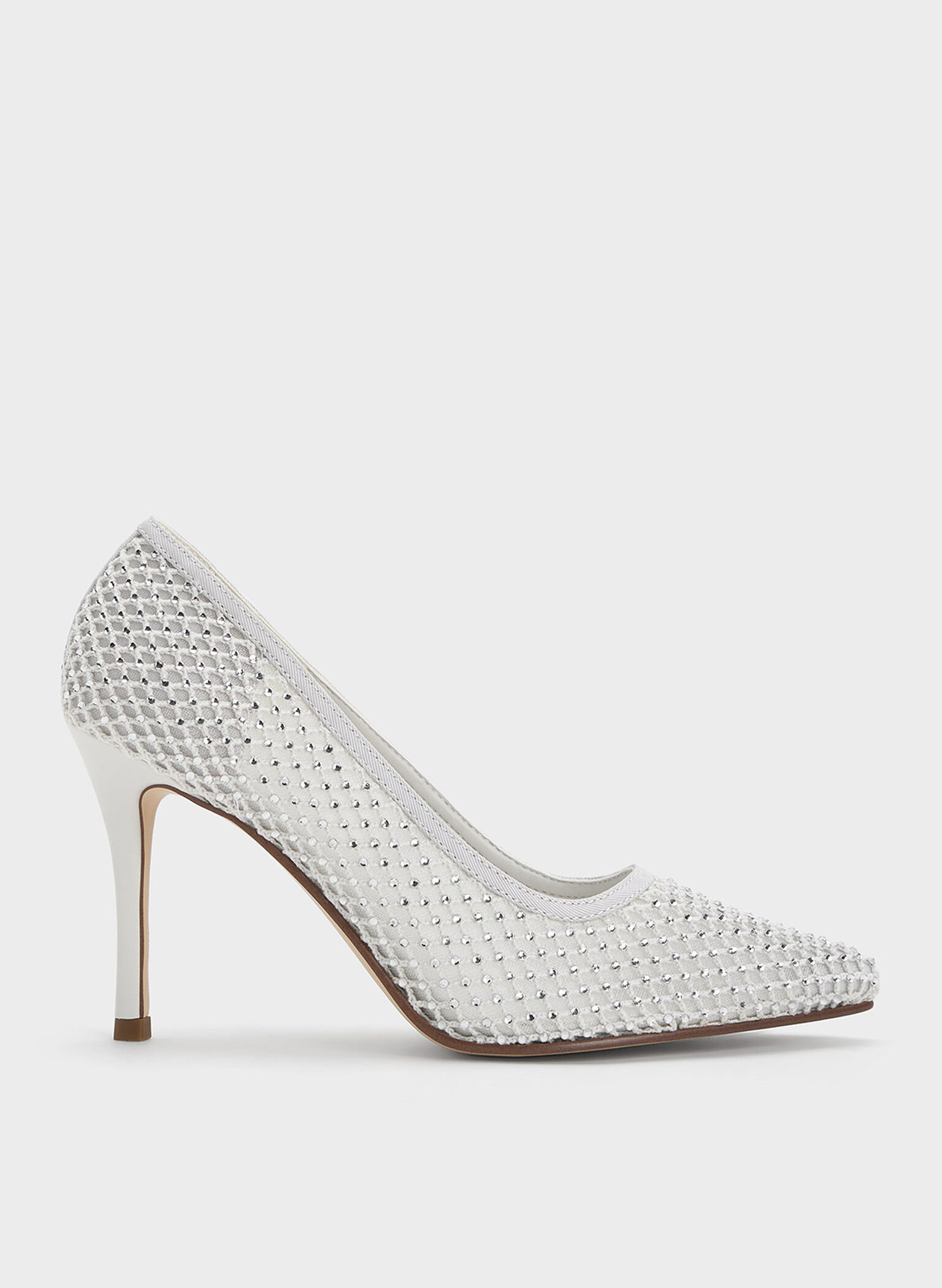 Mesh Crystal-Embellished Pointed-Toe Pumps, White, hi-res