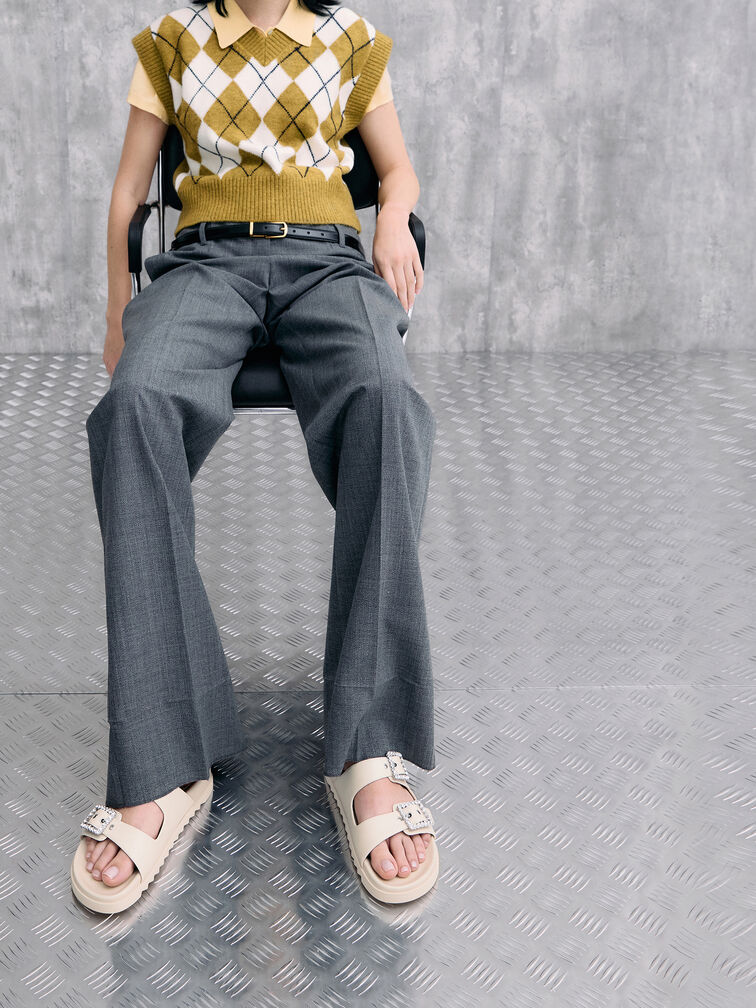 Gem-Buckle Double-Strap Sandals, Chalk, hi-res