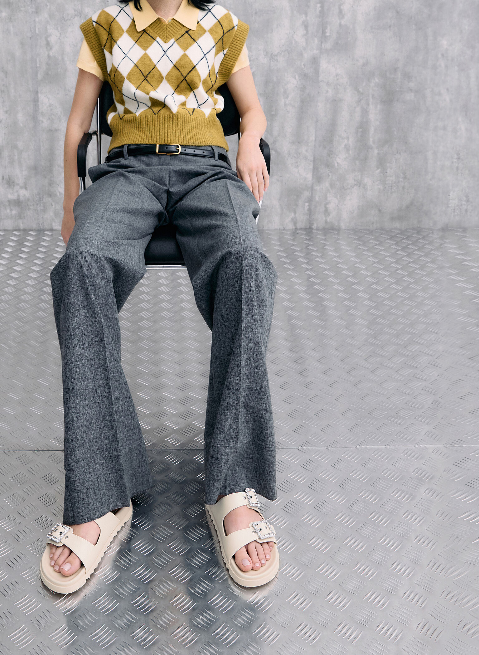 Gem-Buckle Double-Strap Sandals, Chalk, hi-res