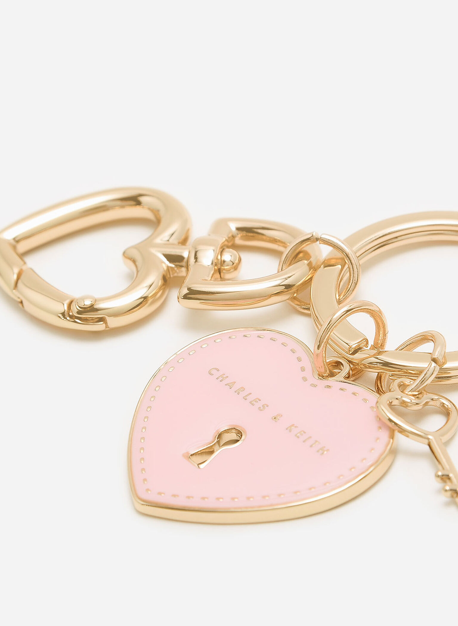 Heart Lock Keychain, Pink, hi-res