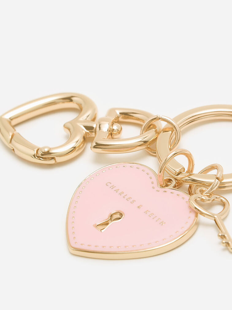 Heart Lock Keychain, Pink, hi-res