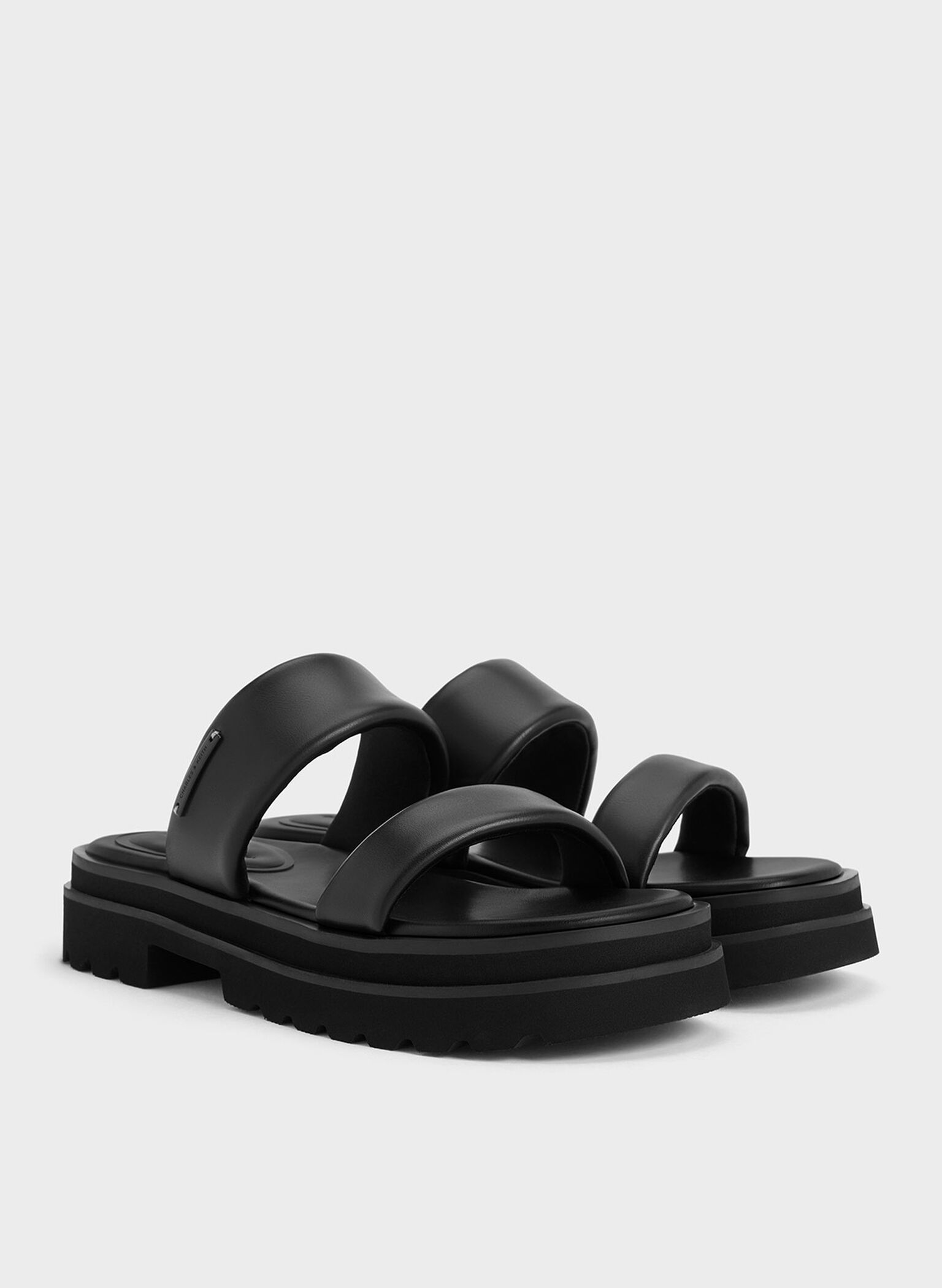 Tattie Puffy-Strap Sandals, Black, hi-res
