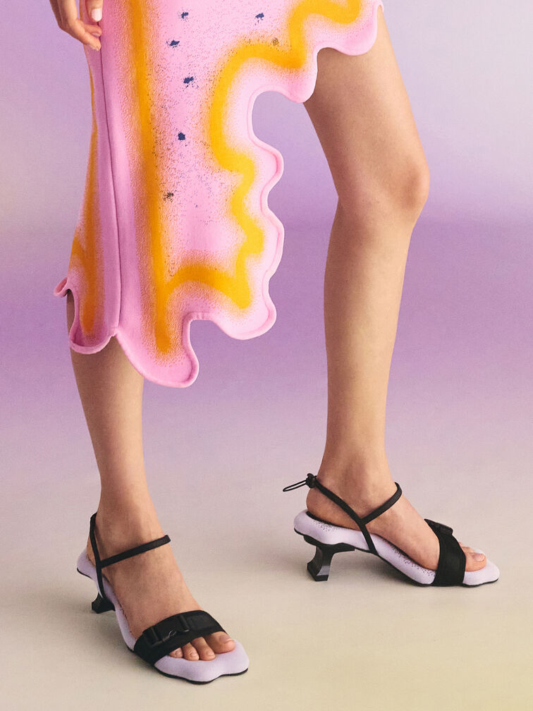Nylon Wave-Edge Sculptural-Heel Sandals, Lilac, hi-res