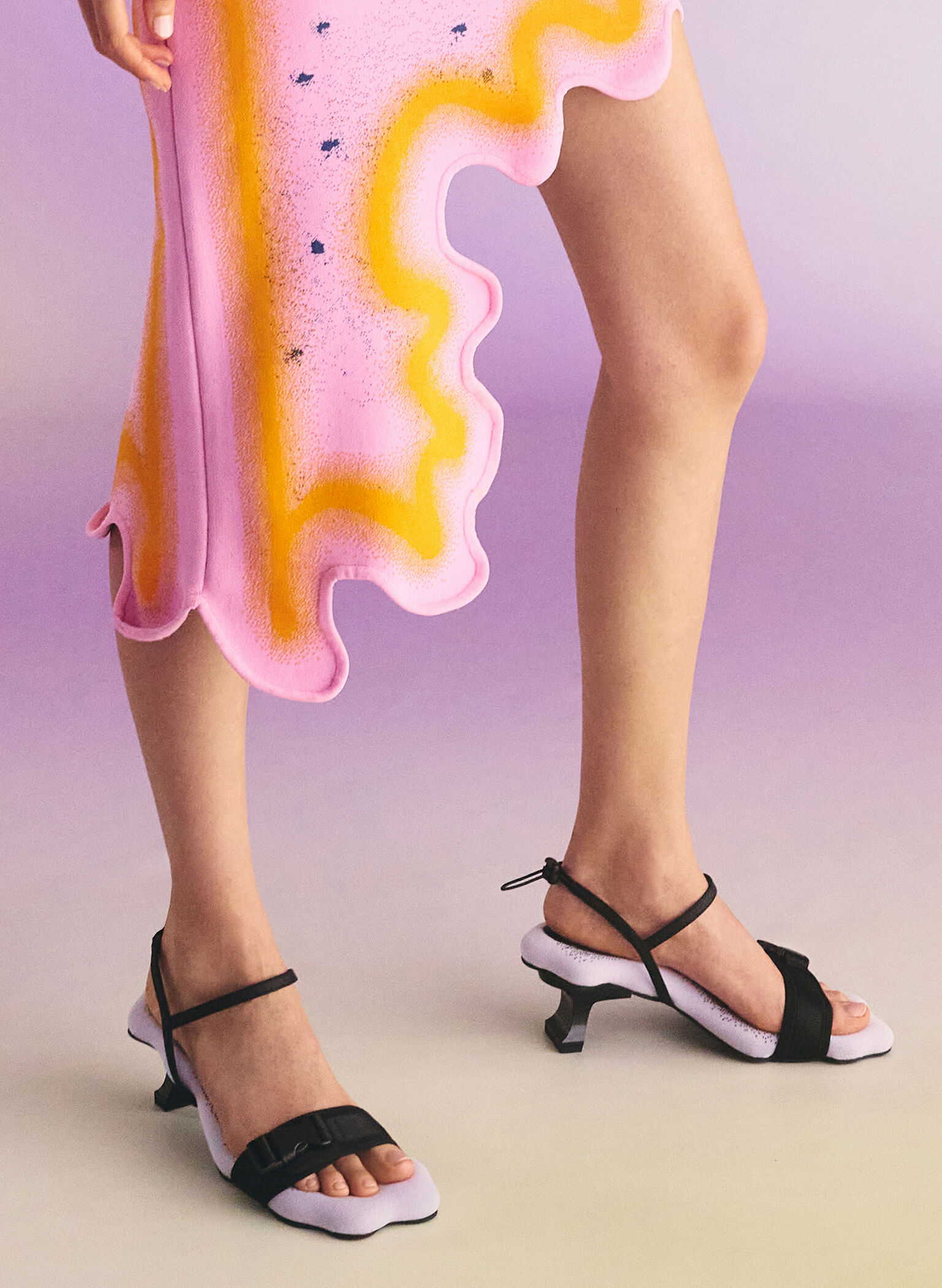 Nylon Wave-Edge Sculptural-Heel Sandals, Lilac, hi-res