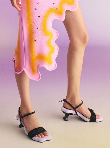 Nylon Wave-Edge Sculptural-Heel Sandals, Lilac, hi-res