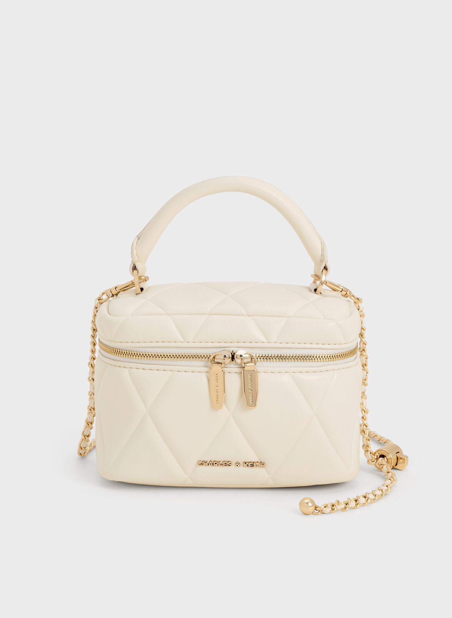 Arwen Quilted Top Handle Vanity Bag, Cream, hi-res
