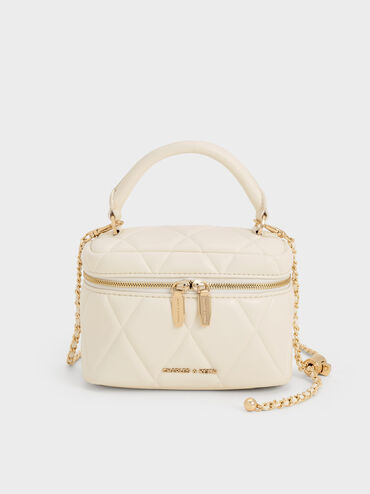 Arwen Quilted Top Handle Vanity Bag, Cream, hi-res