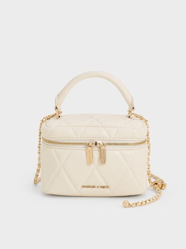 Arwen Quilted Top Handle Vanity Bag, Cream, hi-res