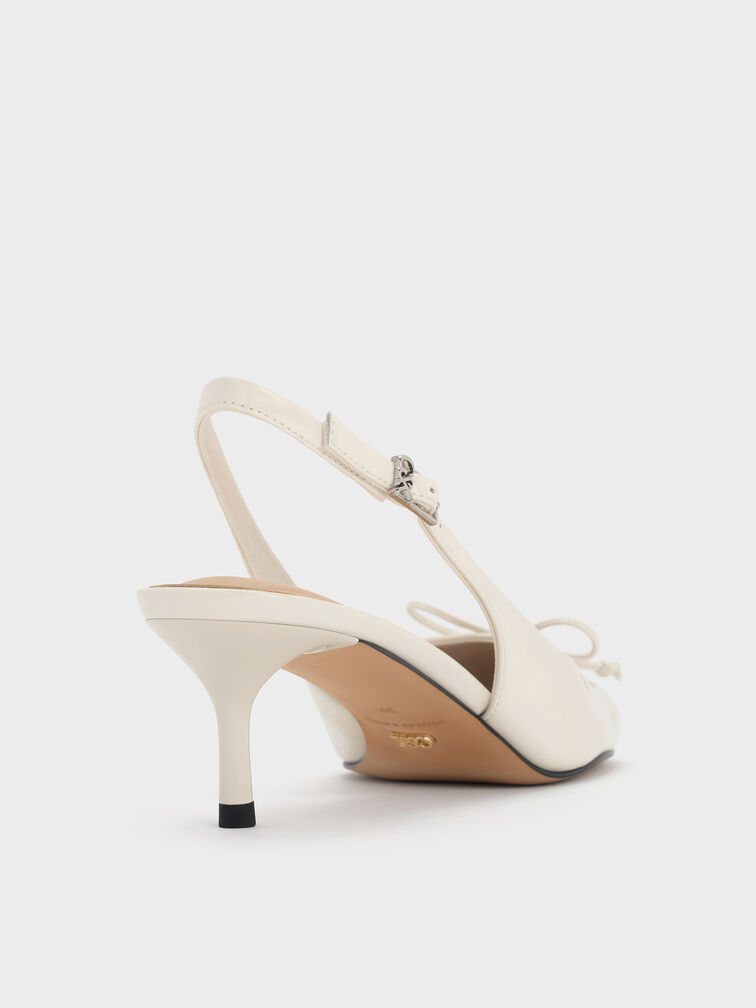 Aretha Patent Leather Bow Slingback Kitten Heels, Chalk, hi-res