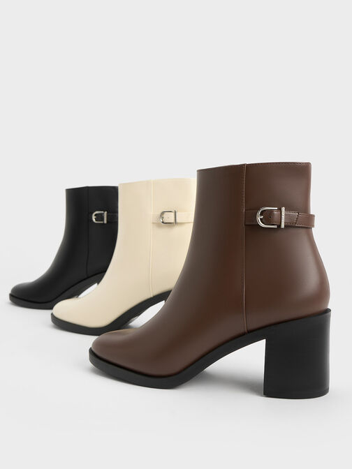 Side-Buckle Block Heel Ankle Boots, Black, hi-res