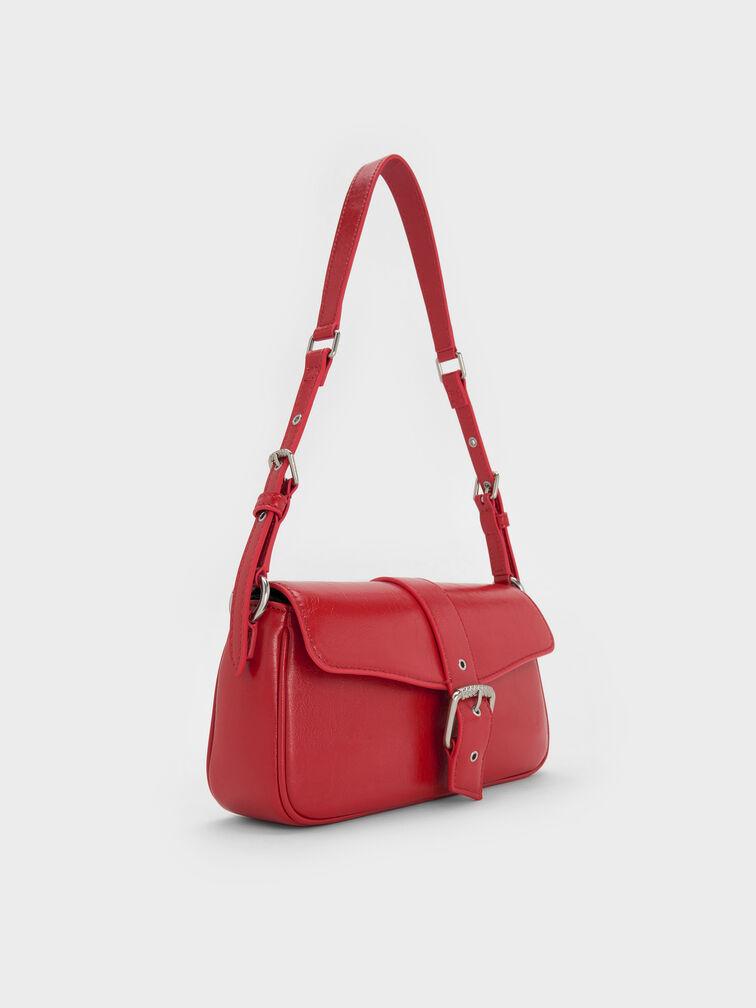 Blaise Belted Shoulder Bag, Equestrian Red, hi-res