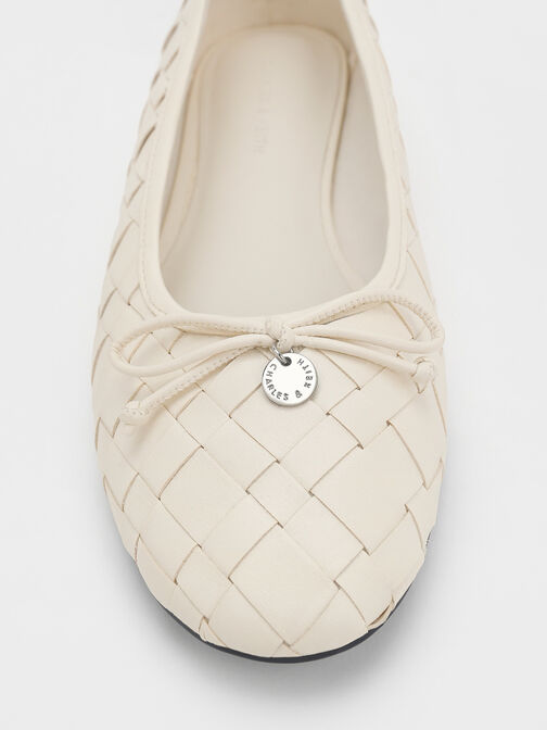 Woven Bow Ballet Flats, Chalk, hi-res