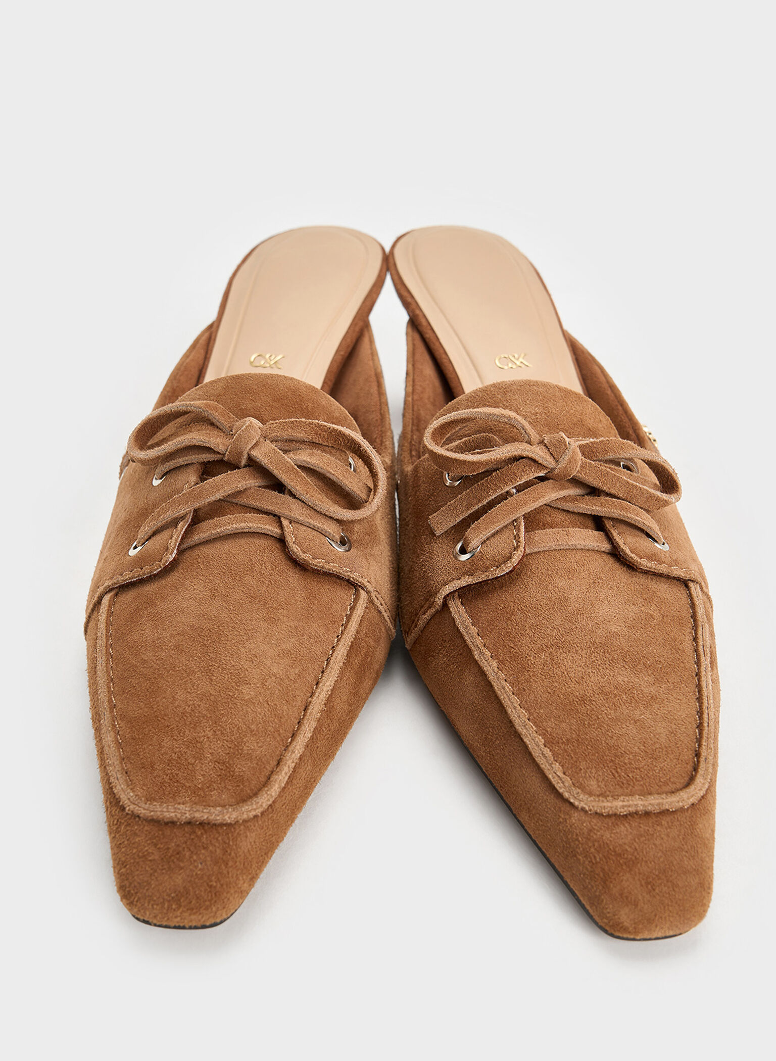 Kori Suede Lace-Up Sculptural-Heel Mules, Cognac, hi-res