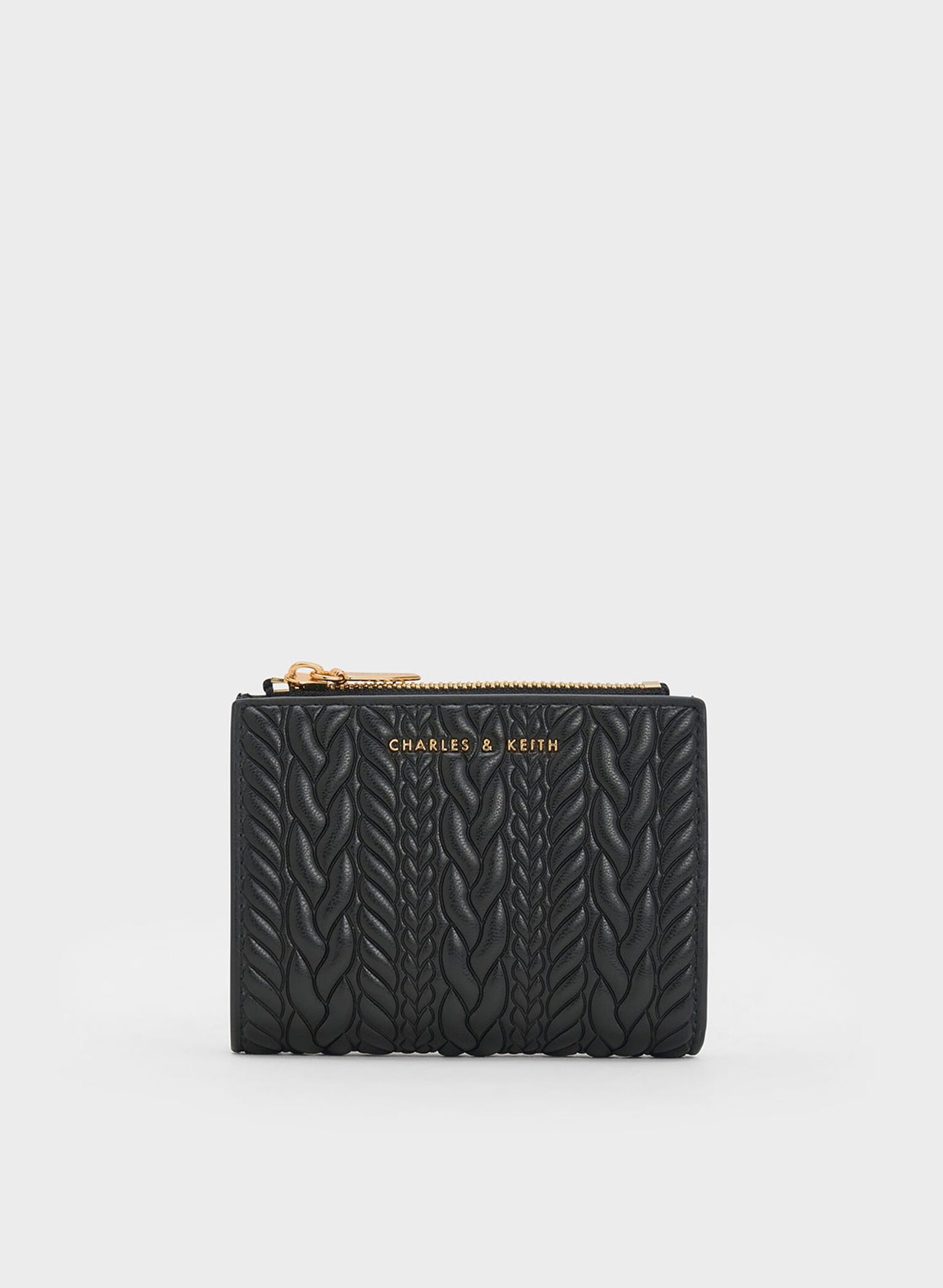 Apolline Textured Top-Zip Wallet, Black, hi-res