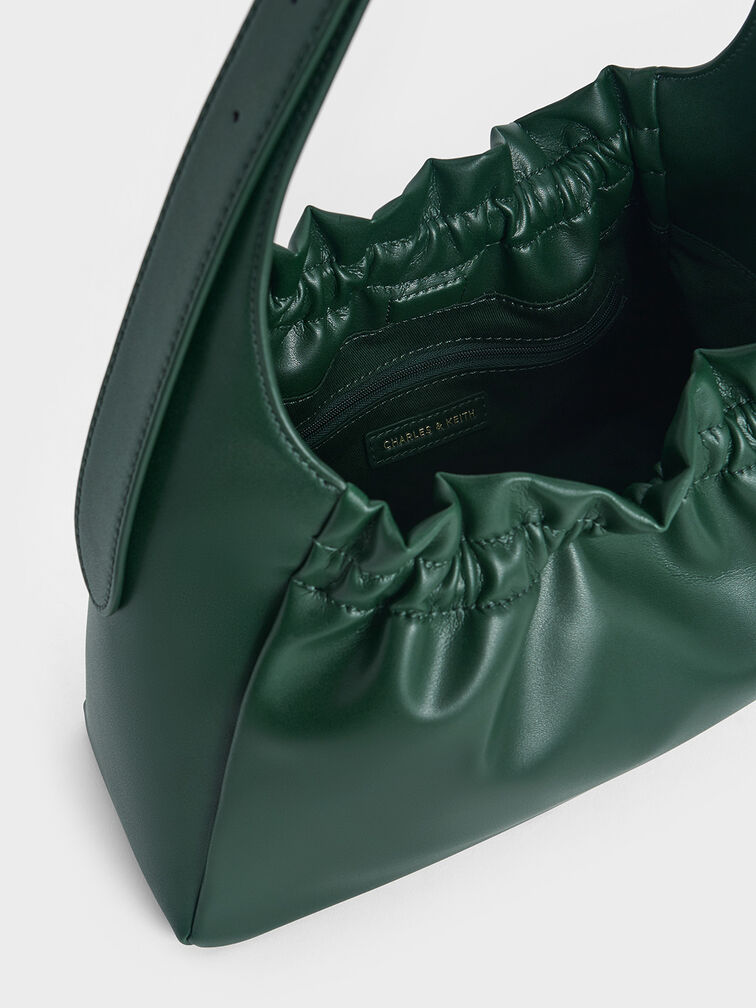 Brigette Ruched Shoulder Bag, Dark Green, hi-res