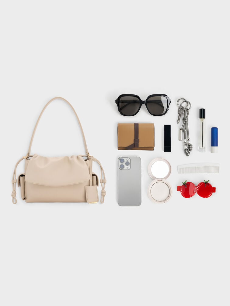Khai Ruched-Flap Side-Pocket Top Handle Bag, Oat, hi-res
