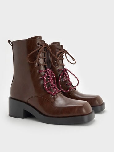 Logan Double-Lace Mid-Calf Combat Boots, Dark Brown, hi-res