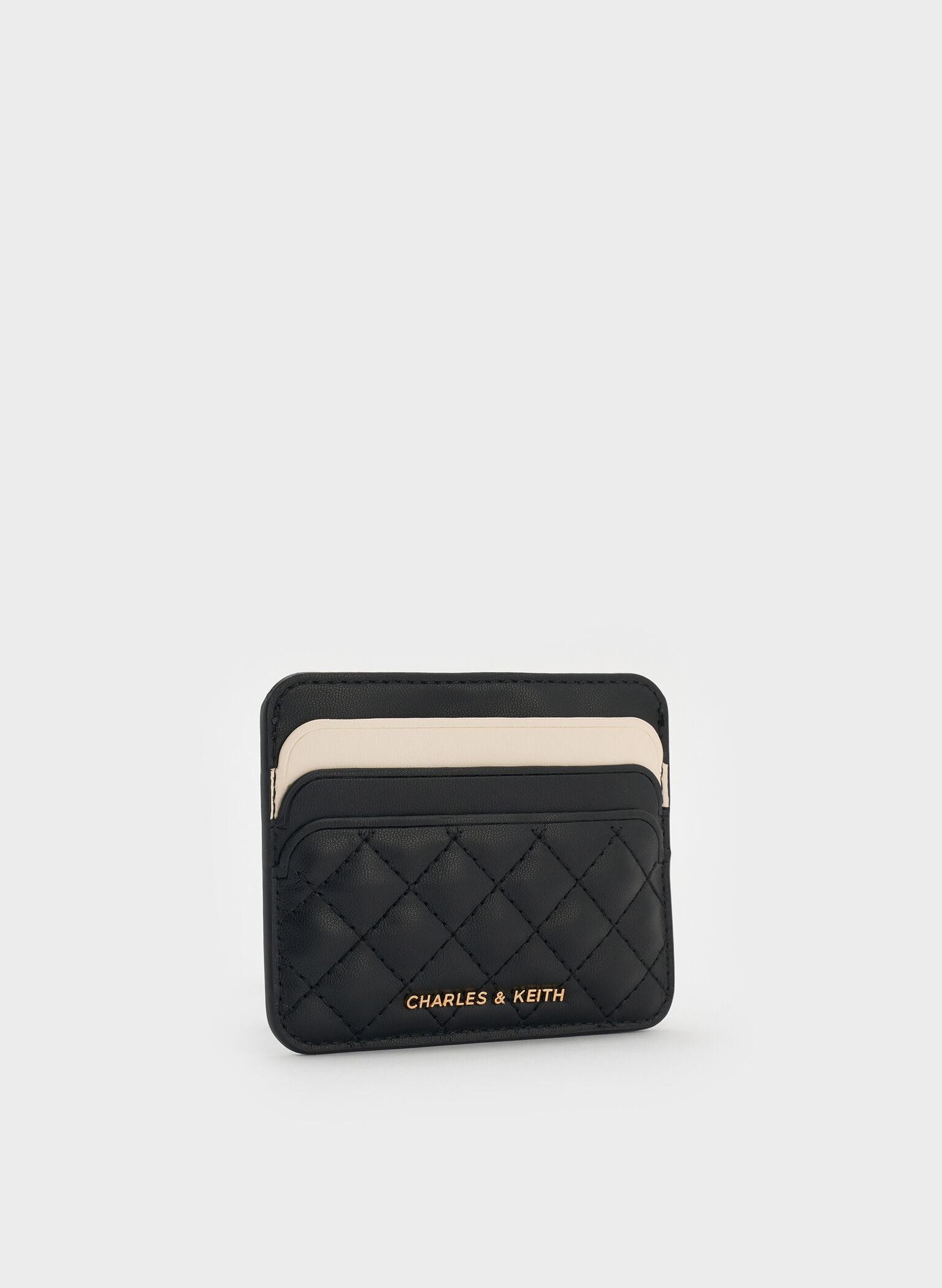 Cleo Two-Tone Quilted Card Holder, Midnight Black, hi-res