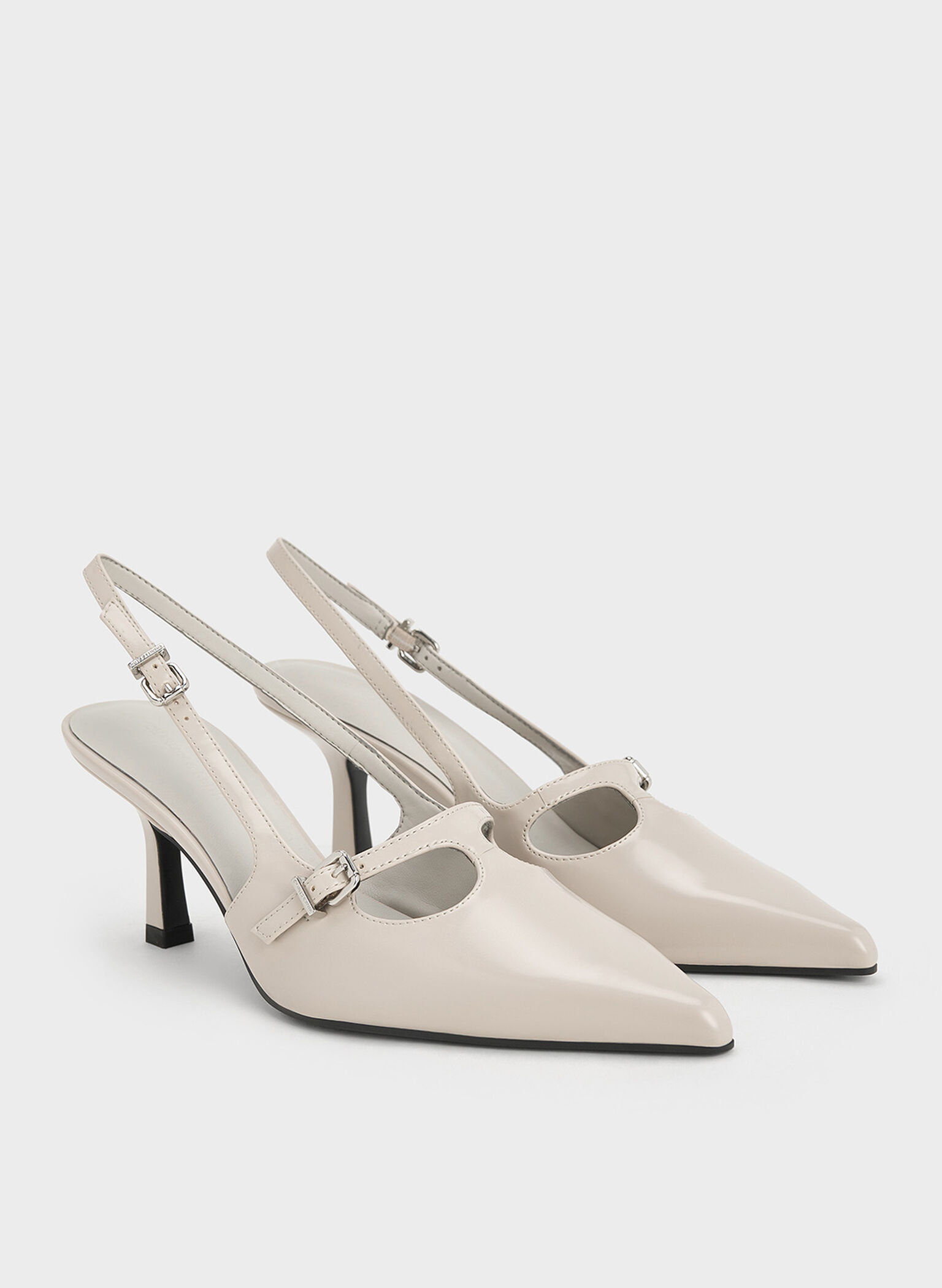 T-Bar Pointed-Toe Slingback Pumps, Light Grey, hi-res