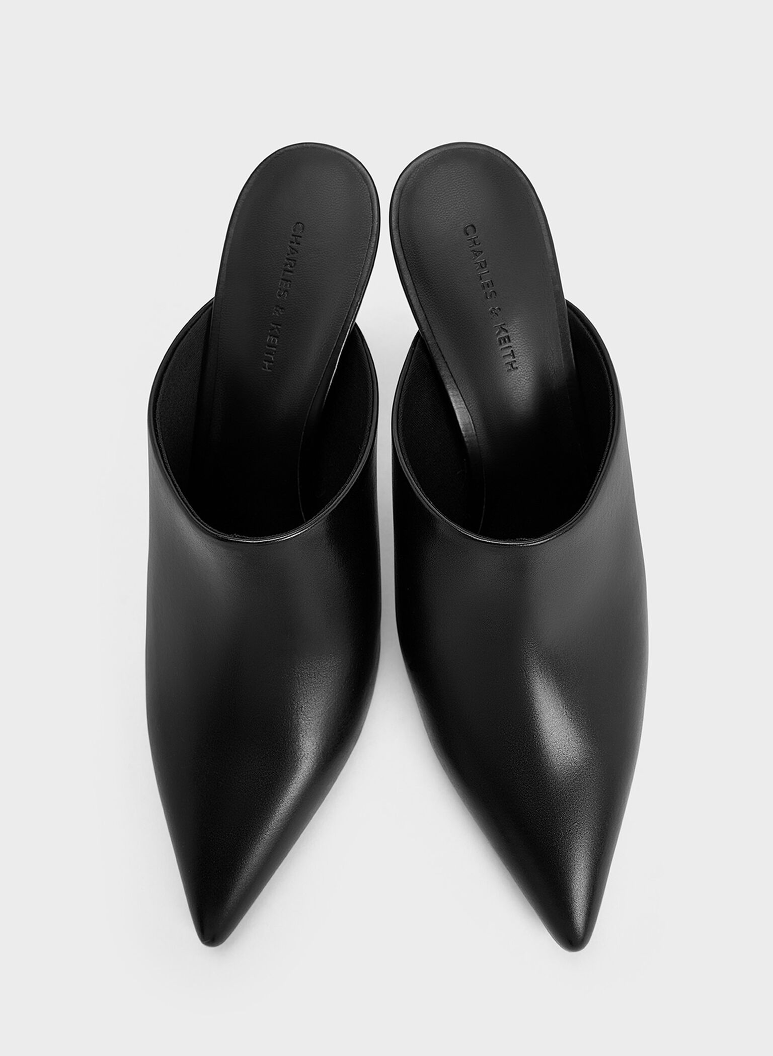High-Vamp Pointed-Toe Heeled Mules, Black, hi-res