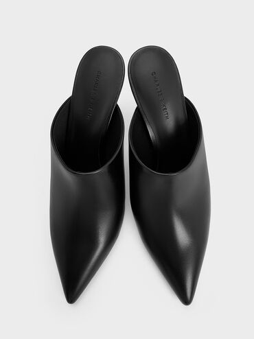 High-Vamp Pointed-Toe Heeled Mules, Black, hi-res