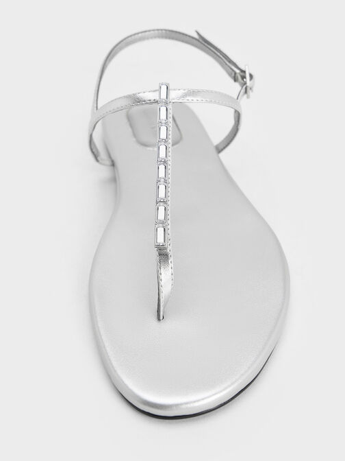 Metallic Crystal-Embellished Thong Slingback Sandals, Silver, hi-res
