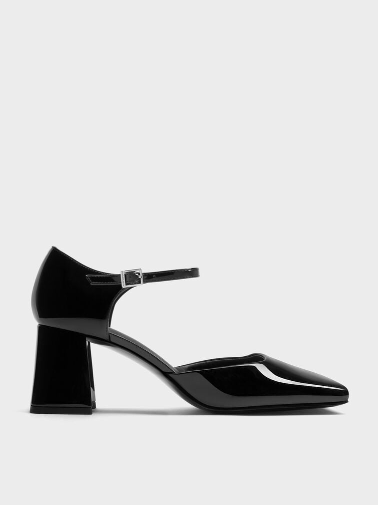 Patricia Patent Square-Toe D'Orsay Ankle-Strap Pumps, Black Patent, hi-res
