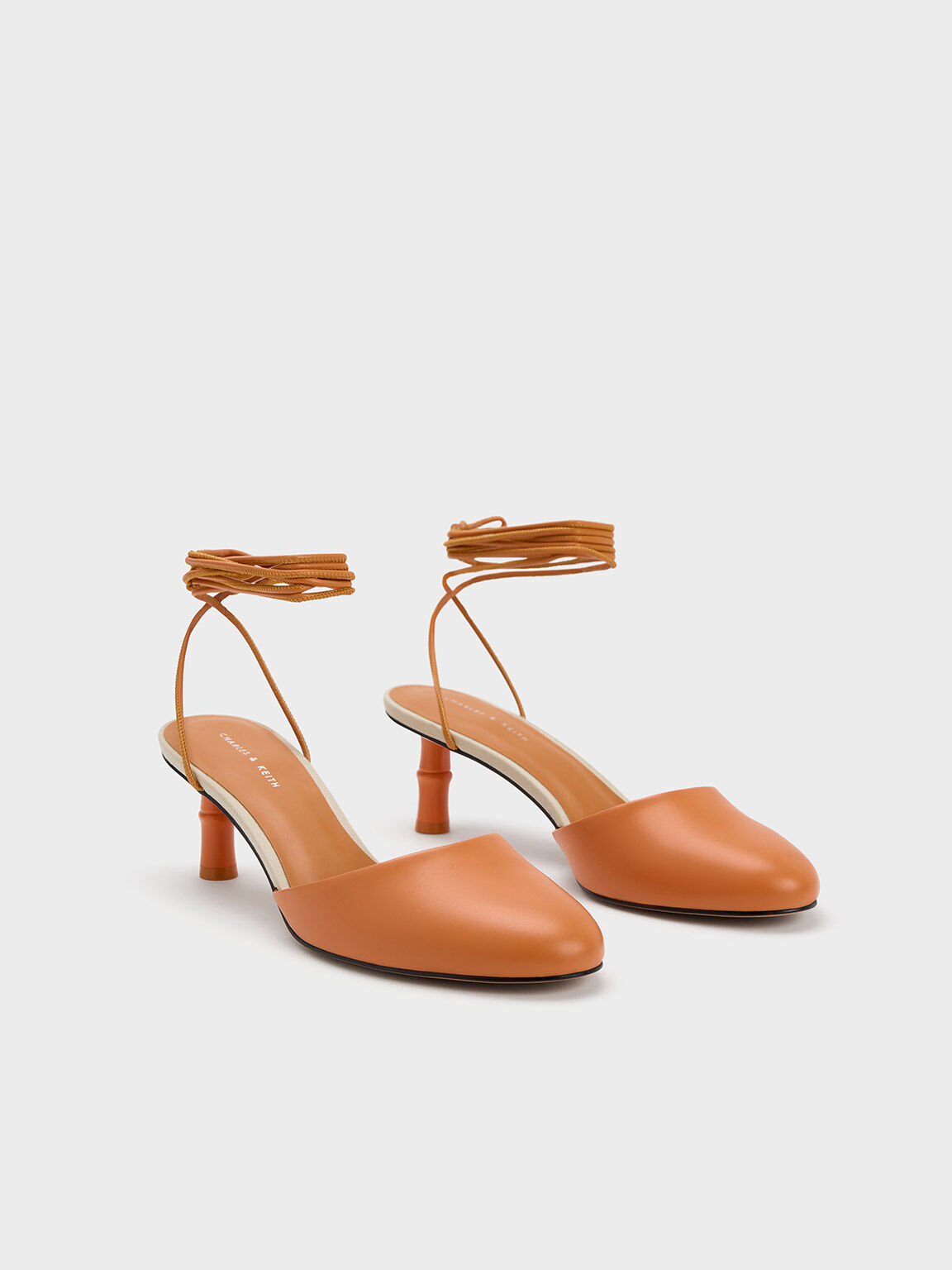 Orange Bamboo Heel Tie Around Pumps CHARLES KEITH UK