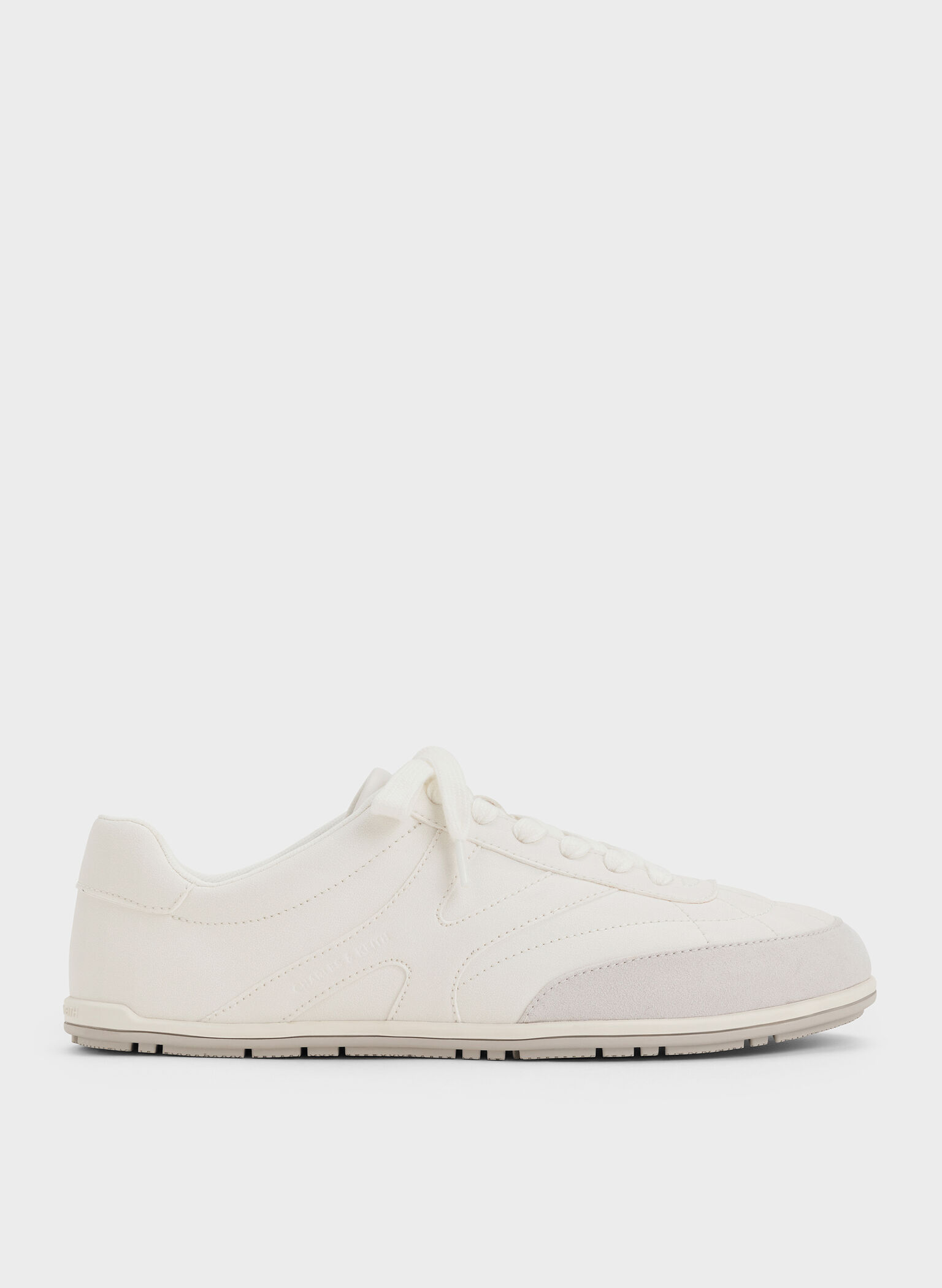Faux Suede Two-Tone Low-Top Sneakers, White, hi-res