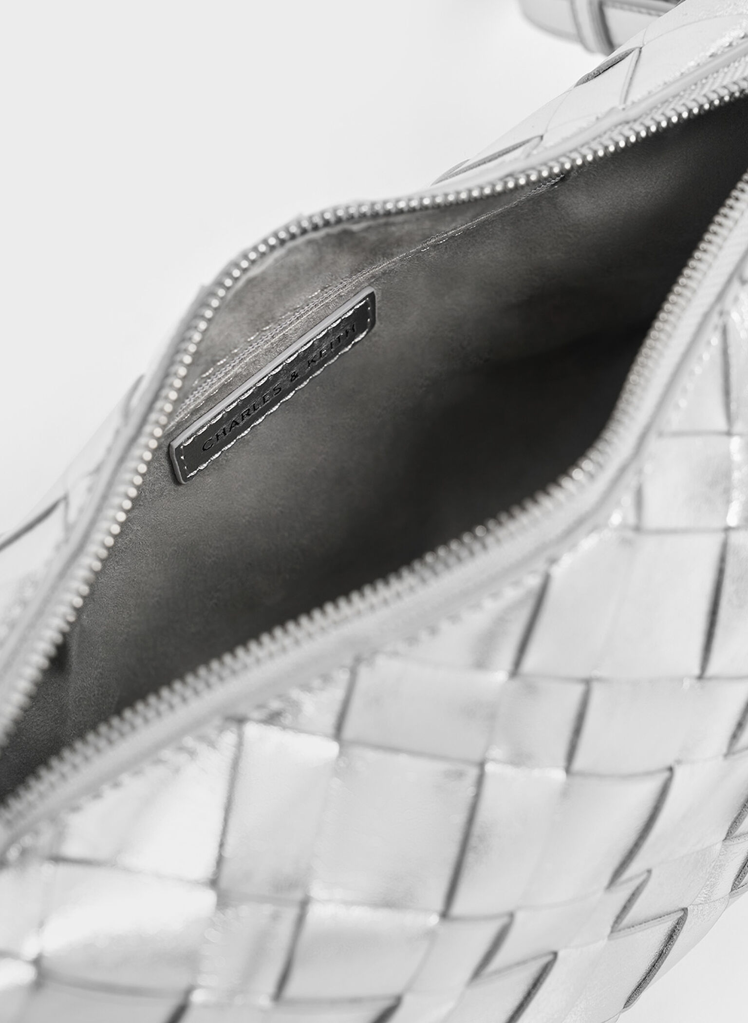 Ivette Metallic Woven Shoulder Bag, Silver, hi-res
