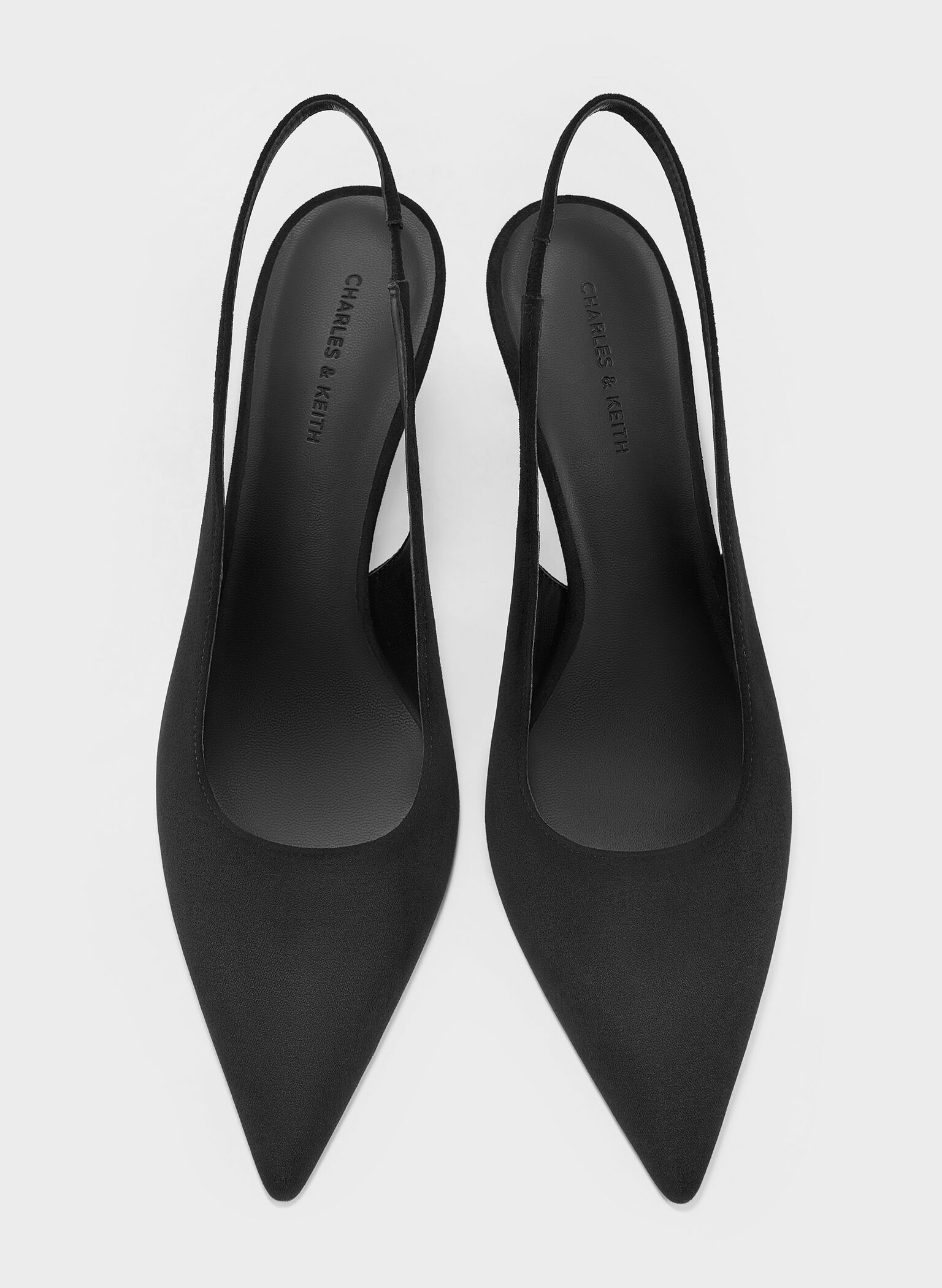 Kaia Faux Suede Pointed-Toe Slingback Pumps, Black Textured, hi-res