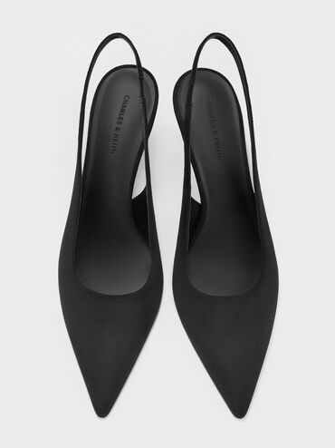 Kaia Faux Suede Pointed-Toe Slingback Pumps, Black Textured, hi-res