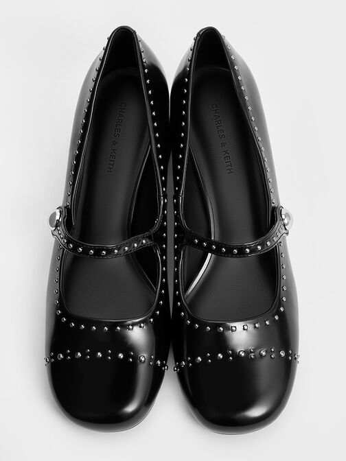 Studded Mary Jane Pumps, Black Box, hi-res