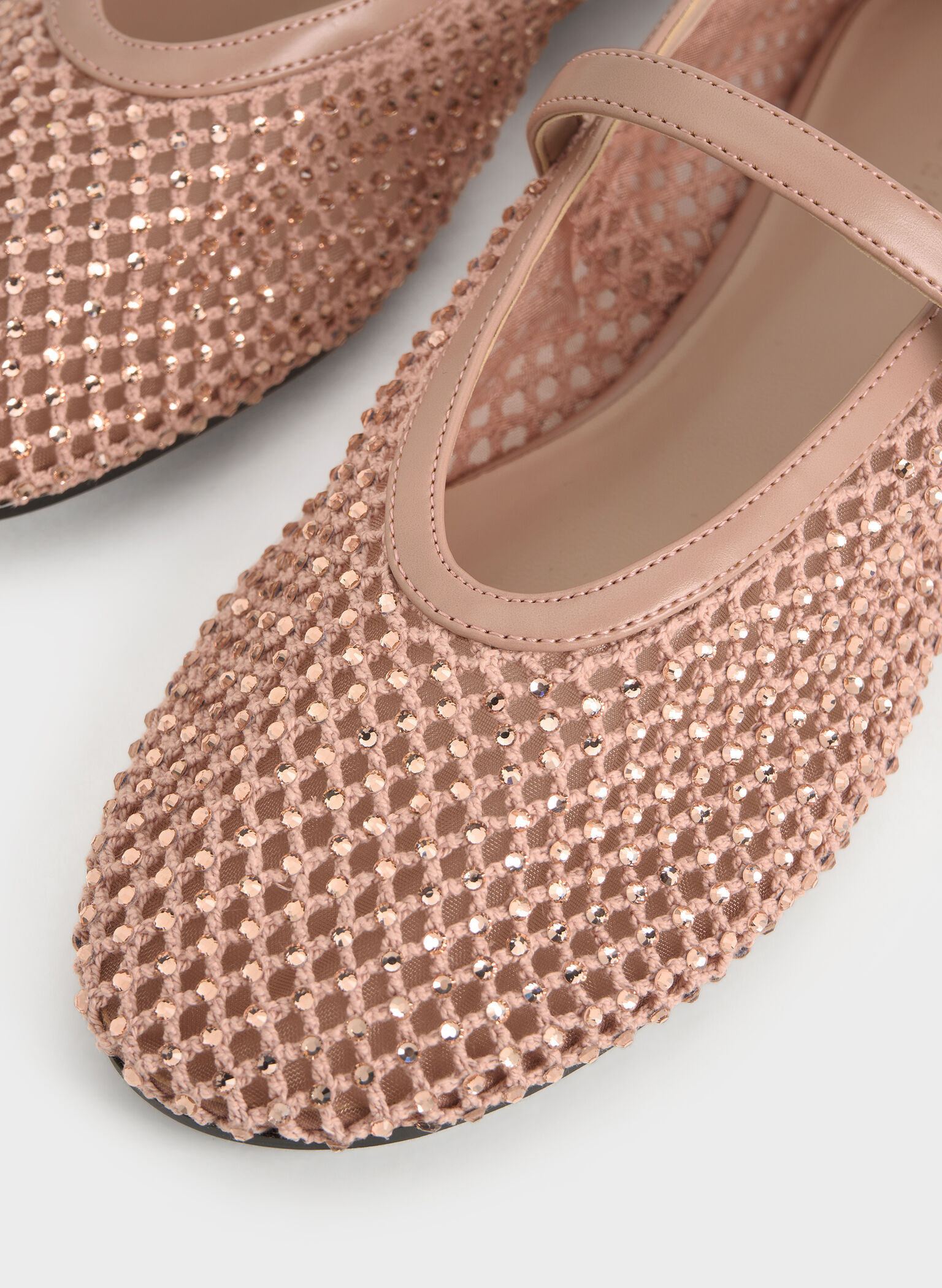 Maggie Mesh Crystal-Embellished Mary Janes, Nude, hi-res