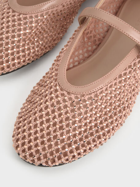 Maggie Mesh Crystal-Embellished Mary Janes, Nude, hi-res
