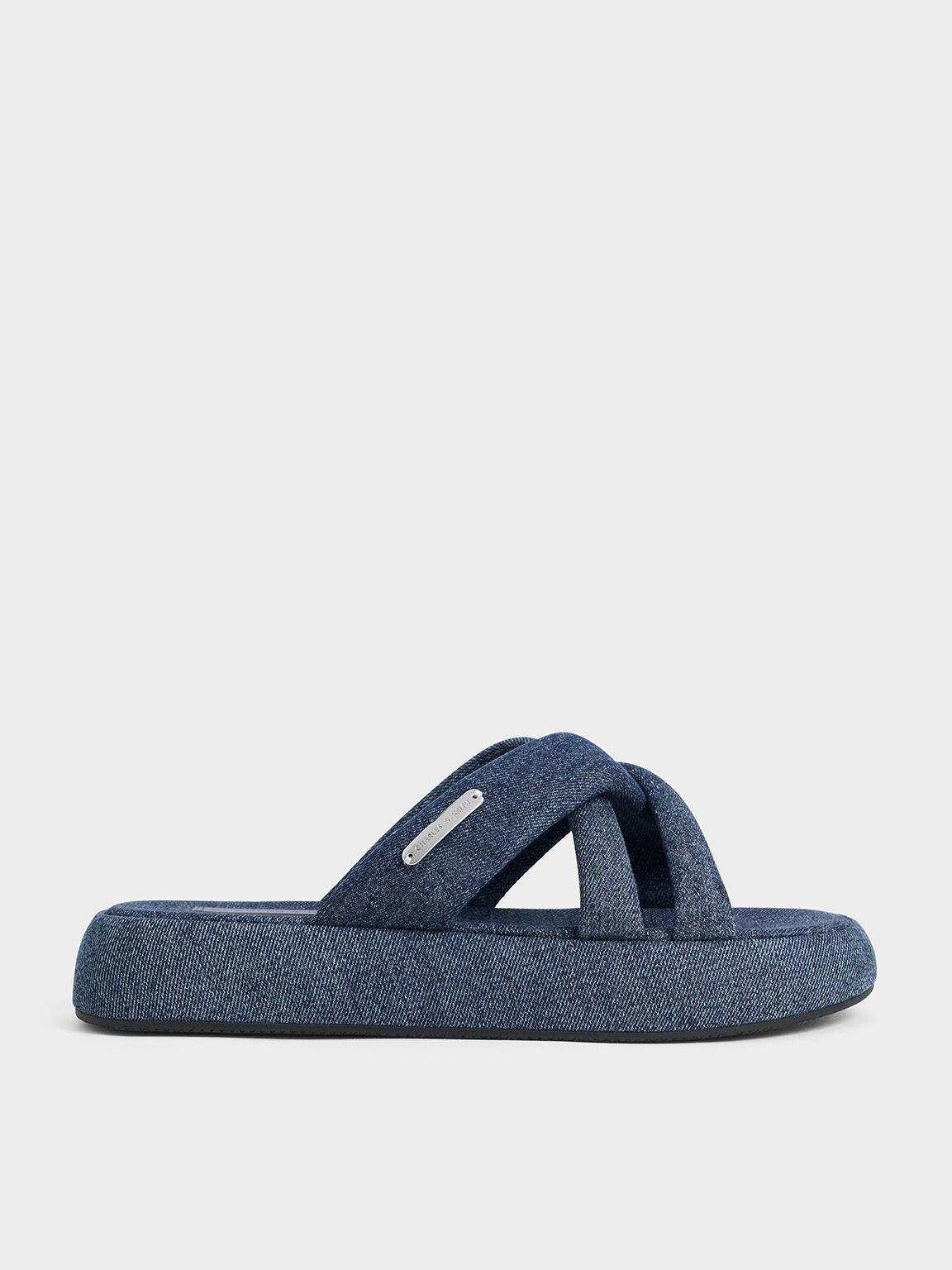 Dn.Blu Denim Puffy Crossover Strap Slide Sandals CHARLES KEITH UK