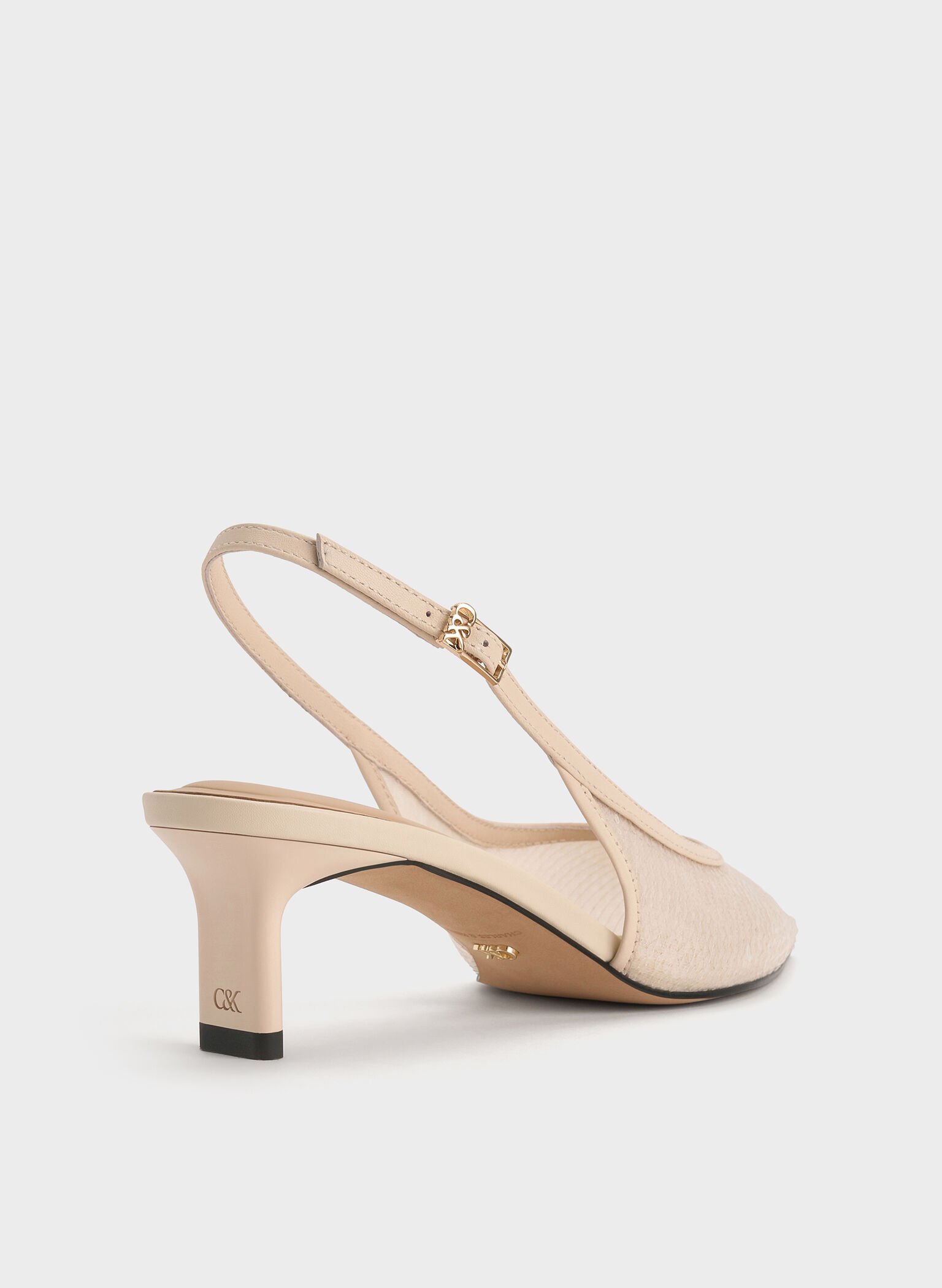 Sequin Mesh & Leather Slingback Kitten Heels, Nude, hi-res