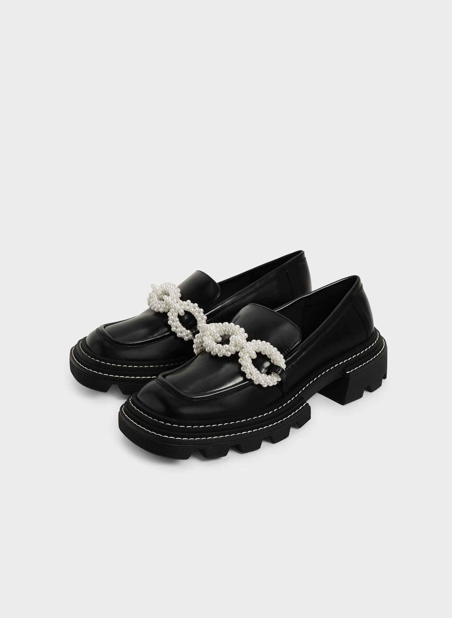 Perline Beaded Platform Loafers, Black, hi-res