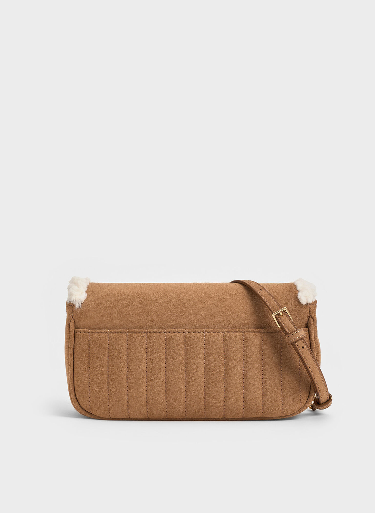 Mini Donna Faux Suede Fur-Trim Bag, Tan, hi-res