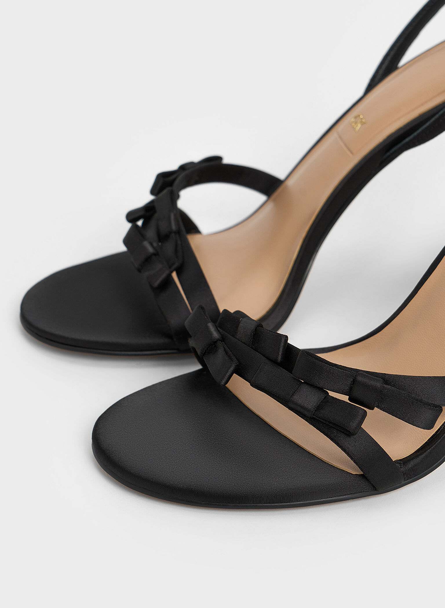 Jessy Recycled Polyester Bow Ankle-Strap Stiletto-Heel Sandals, Black Textured, hi-res