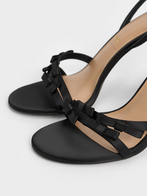 Jessy Recycled Polyester Bow Ankle-Strap Stiletto-Heel Sandals, Black Textured, hi-res