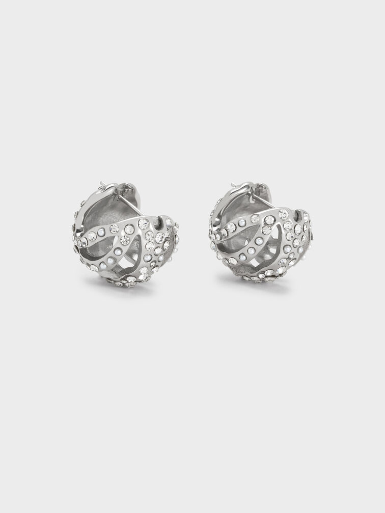 Aine Crystal Sculptural Hoop Earrings, Silver, hi-res