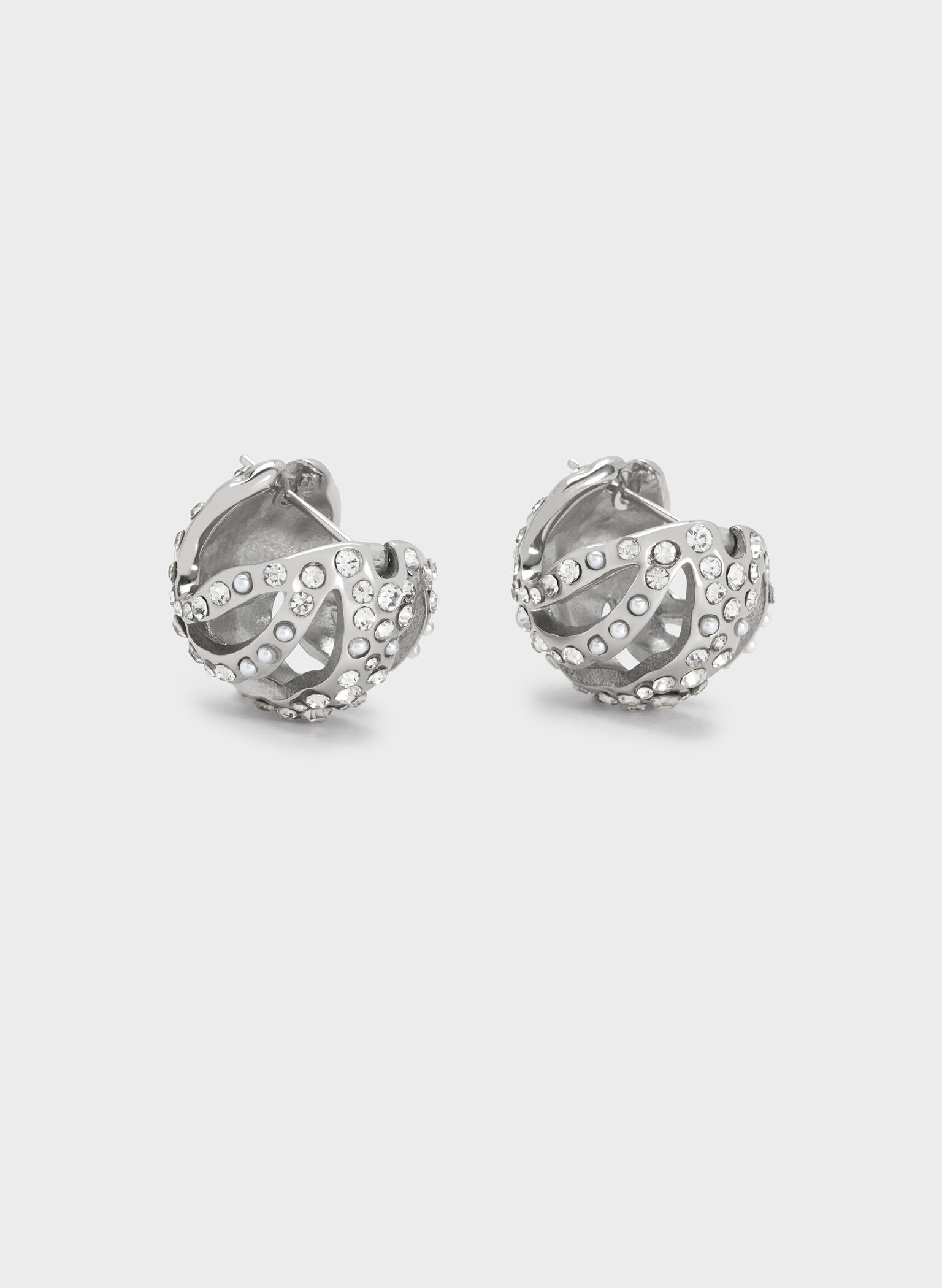 Aine Crystal Sculptural Hoop Earrings, Silver, hi-res